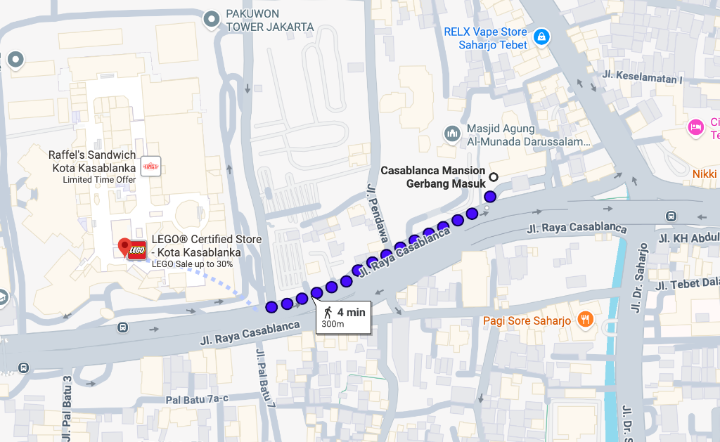 Walking distance from Kota Kasablanka to Casablanca Mansion - 4 min / 300m